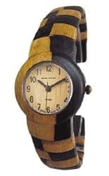 Tense Ladies Round Two Tone Sandalwood Flexible Cuff All Wood Watch L8108DM