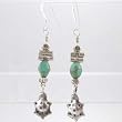Czechoslovakian Turquoise Glass Bead and Turtle Dangle Earrings with Hill Tribe Silver, #9657
