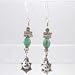 Turquoise Czech Glass Bead and Turtle Dangle Earrings with Hill Tribe Sterling Silver, #9657