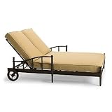 Sorrento Double Outdoor Chaise Lounge Chair with Cushion - Artesia Wren with Cocoa Piping - Frontgate - Patio Furniture