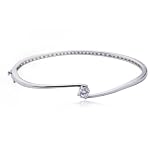 Rhodium Plated Sterling Silver 5.5mm Cubic Zirconia Bangle Bracelet, 7.25