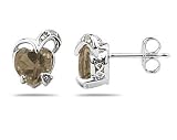 1.50CTW Heart Shape Smokey Quartz & Diamond Earrings in 14K White Gold