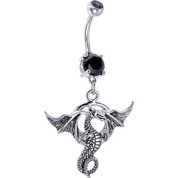Black Gem Mythical Dragon Belly Ring