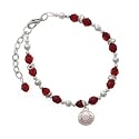 Large Silver Baseball - Two Sided Maroon Czech Glass Beaded Charm Bracelet