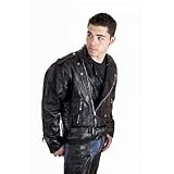 Rebel Ryder Mens Genuine Black Stone Leather Motorcycle Jacket
