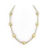 14K Gold Tincup Necklace with 10-11mm Dark Golden Pearls