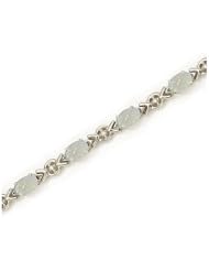 14K White Gold Oval Opal and Diamond Bracelet