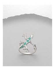 Turquoise (Light Green) Lizard Reconstructed stones Ring In 92.5 Sterling Silver