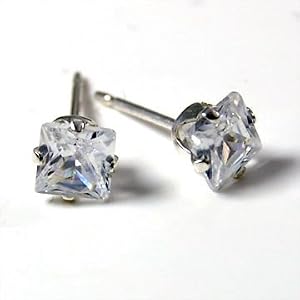 Beautiful 4mm Ice Cubic Zirconia Square Princess Cut Stud Earrings ~ Comes Gift Boxed