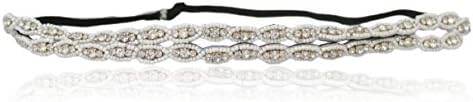 White Pearl Rhinestone Headband, Bridal, Bohemian, Fashion, Vintage, Gatsby, Double Rhinestone and Beaded Stretch Band