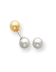 14k Gold Two Tone Reversible Childs Ball Stud Earrings
