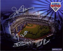 Signed Padres, San Diego 8x10 By Scott Hairston, Edgar Gonzalez, Bud Black, Wilfredo Ledezma, Heath Bell, Justin Hyber, Jerry Coleman, Tony Coleman, Tony Clark, Cla Meredith, Shawn Estes and Brian Giles. (11 Signatures in all) Photo