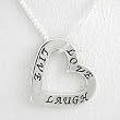 LIVE, LOVE, LAUGH Heart Shaped Affirmation Band Pendant in Sterling Silver on a 16" Box Chain, #8495