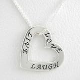 LIVE, LOVE, LAUGH Heart Shaped Affirmation Band Pendant in Sterling Silver on a 16" Box Chain, #8495
