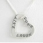 SAVE $20 - LIVE, LOVE, LAUGH Heart Shaped Affirmation Band Pendant in Sterling Silver on a 16" Box Chain, #8495 $20.00