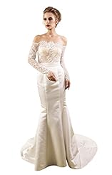 Cocktail Mermaid Long Sleeves Off the Shoulder Satin Lace Evening Dress/Prom Dress/Wedding Party Dress  with a Court Train  with a Brush/Sweep Train 