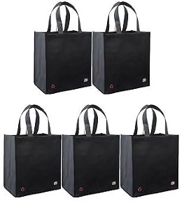 Reusable Grocery Tote Bag Black 5 Pack