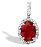 14K White Gold Genuine Oval Ruby and Diamond Pendant