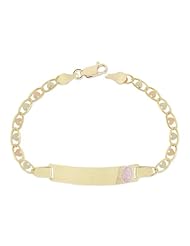 14k Tricolor Gold, Heart Links Kids Childrens Virgin ID Bracelet 6mm Wide