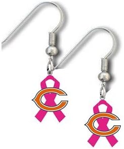 Chicago Bears "Breast Cancer Awareness" Pink Ribbon Dangle J Hook Earrings