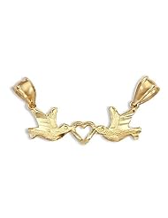 Love Birds Kissing Heart Pendant 14k Yellow Gold Charm