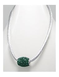 Emerald Japanese silk cord necklace made with a In 92.5 Sterling Silver Necklace