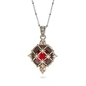 Designer Inspired Ornate Vintage Garnet CZ and Cable Pendant