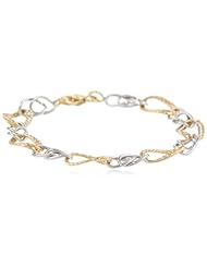 14k Italian Yellow and White Gold High Polished and Textured Oval Link Bracelet, 7.25"