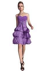 Sexy Strapless Tiered  Bandeau Neck Sweetheart Cocktail Short  Dress With Rhinestones