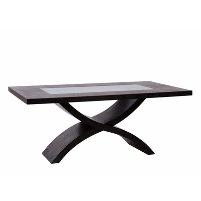 71 Inch Rectangle Dining Table with Crackled Glass Inset and X-Shaped Base by Diamond Sofa