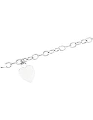 4.75 mm Hollow Charm Bracelet w/15.5 mm Heart in 14k White Gold