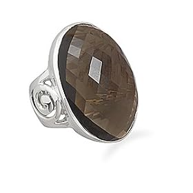 Faceted Oval Smoky Quartz Ring with Spiral Band Design by West Coast Jewelry