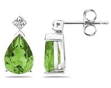 Pear Shaped Peridot & Diamond Earrings in White Gold