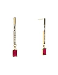 Created Ruby 14kt Yellow Gold Dangle Drop Earrings