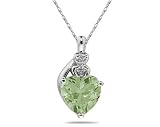 Green Amethyst & Diamond Heart Pendant in White Gold
