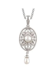 Sterling Silver Freshwater Cultured Pearl Diamond Oval Necklace