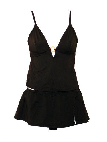 INC Black Skirted Tankini w/Gold Ring XS