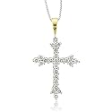14k Two Tone White and Yellow Gold Cross Diamond Pendant Necklace - 0.50 carat