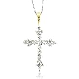 14k Two Tone White and Yellow Gold Cross Diamond Pendant Necklace (HI, I, 0.50 carat)