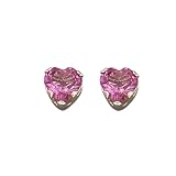 14k Gold Genuine 4mm Pink Topaz Heart Children's Earrings