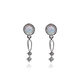 14k White Gold Created Opal and Diamond Earrings