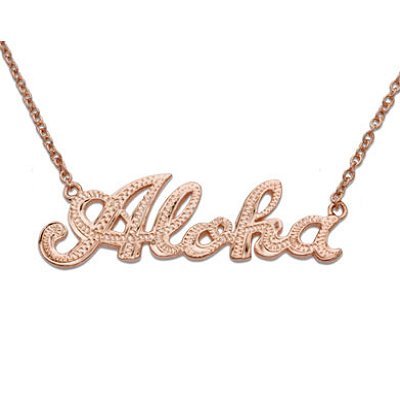 Hawaiian Jewelry Aloha Rose Gold Finish Sterling Silver Necklace