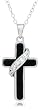 Sterling Silver Black Onyx Cross w/ Cubic Zirconia Pendant, 18