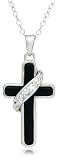 Sterling Silver Black Onyx Cross w/ Cubic Zirconia Pendant, 18