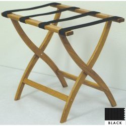 Designer Solid Oak Luggage Rack CURVED X in Medium Oak/Black (Medium Oak/Black) (20"H x 23.75"W x 15.5"D)
