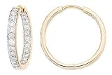 1 Carat Diamond 14K Yellow Gold Inside Outside Hinged Hoop Earrings
