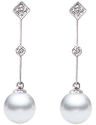 PremiumPearl 7-9mm AAA Japanese Akoya Cultured Pearl Earrings 14k Gold & Diamonds