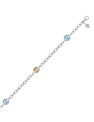 18K Yellow Gold and Sterling Silver Bracelet with Blue Topaz Stations