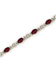 10K White Gold Oval Garnet and Diamond Bracelet