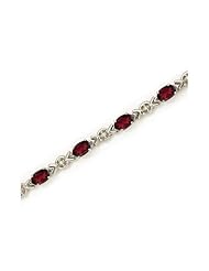 14K White Gold Oval Garnet and Diamond Bracelet